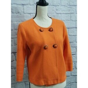 VTG J Crew Double Breasted Orange Cotton Knit Sweater Size Med See MEASUREMENTS